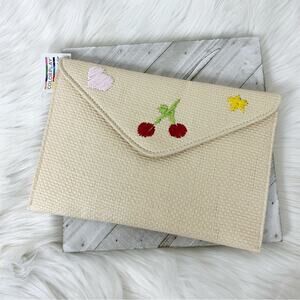 NWT Colorplay Woven Straw Cherries Summer Clutch Bag